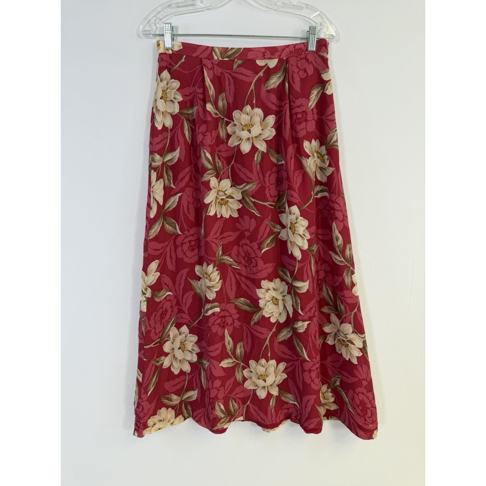 VTG Talbots Women's 100% Silk Maxi Skirt Floral Lined Sz 10 Fairy Summer